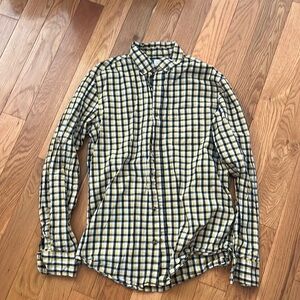 EUC men’s medium tall, J.Crew button up shirt, blue, and yellow plaid